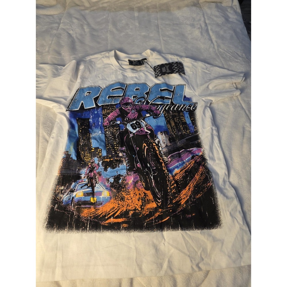 Rebel Vengeance Mens AOP Biker Motorcycle Graphic T-Shirt Cops Racer NWT Rare M